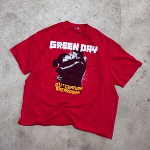 Y2K Anvil Green Day Band Tee 21st Century Breakdown Tour 2009 Red Mens XL‎ Boxy